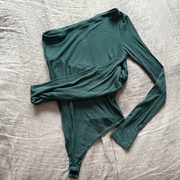 Alix Nyc Long Sleeve Bodysuit Asymmetrical Blake Jade Green Large - Picture 3 of 8